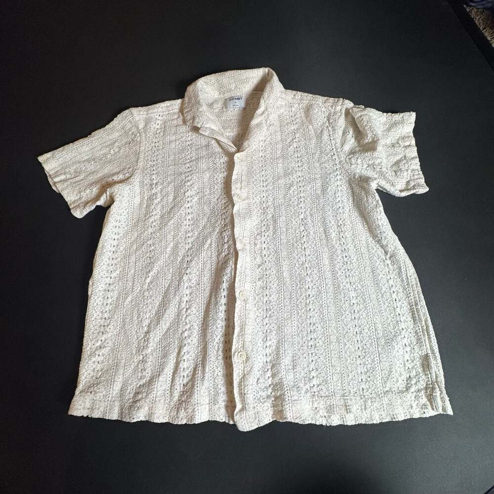 Old Navy XL White Lace Eyelet Short Sleeve Button Down Shirt